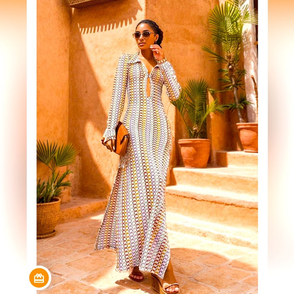 Crochet Maxi Dress Missoni like print